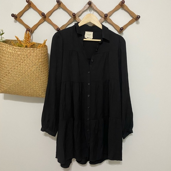 Harper Heritage Black Tiered Mini Dress Long-Sleeve Button-Up - Picture 1 of 5